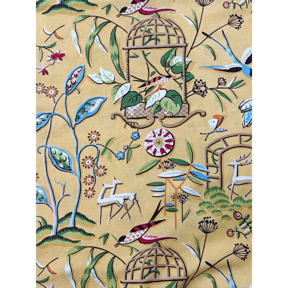 Thibaut Providence Fabric ~1.5 yd plus remnants UK Made Bird Deer Floral Yellow